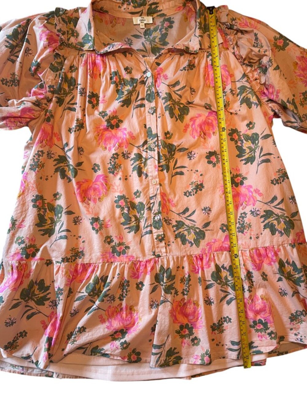 Entro Floral Babydoll Dress Peach Pink Ruffle Tiered Plus Size 1X - Picture 6 of 11